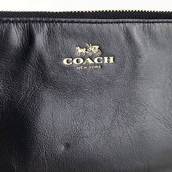 COACH Black Leather Wristlet Wallet Dual Zip Compartment Gold Tone Hardware - Picture 5 of 16